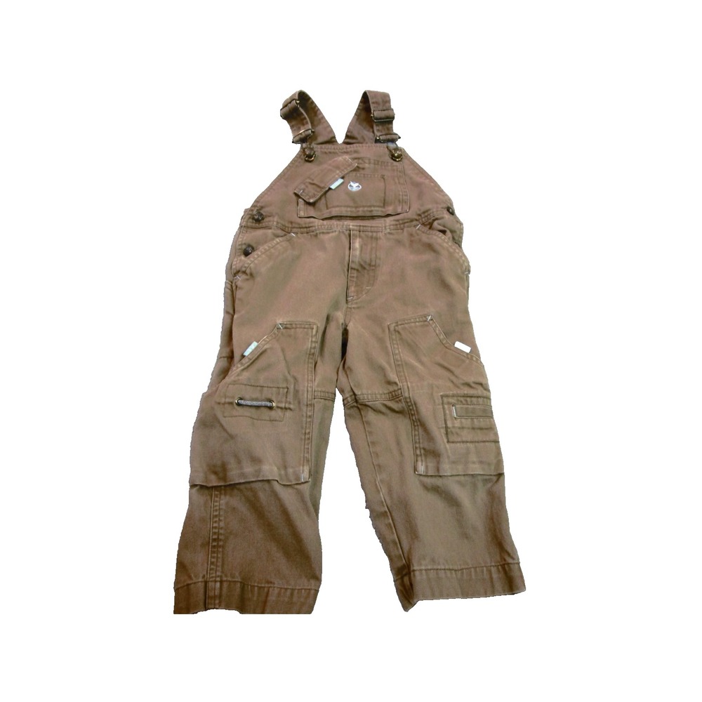 Jacadi Overalls Boys 3T Brown Canvas Baby Blue Tags 3A Pockets One Piece